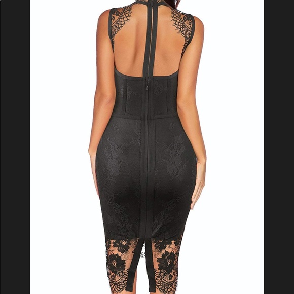 Black lace overlay high neck bodycon dress Size L - Picture 2 of 6